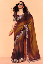 Bronze Ombre Organza Satin Saree Showcasing Heavy Sequin Embroidery
