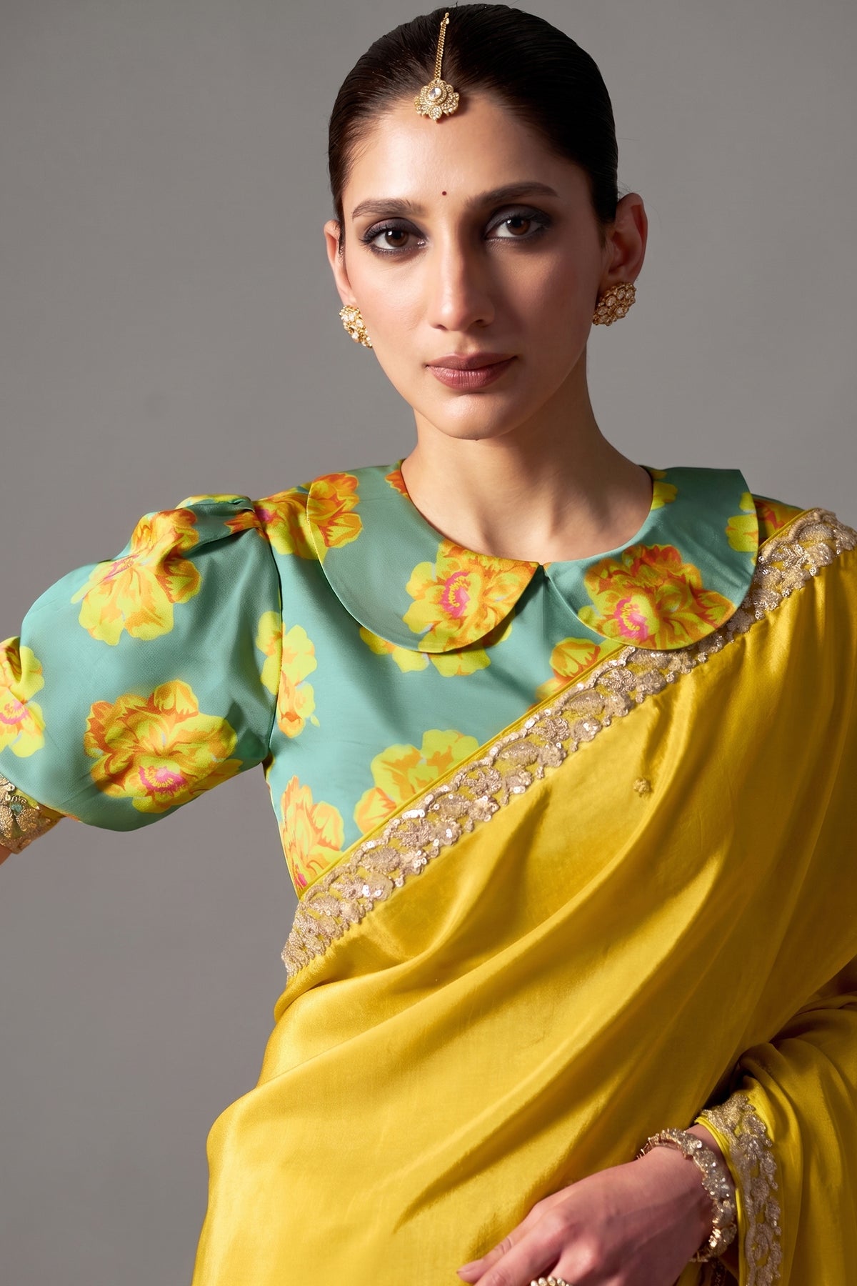 Vibrant Lemon Yellow Tissue Saree with Dhaga Embroidery