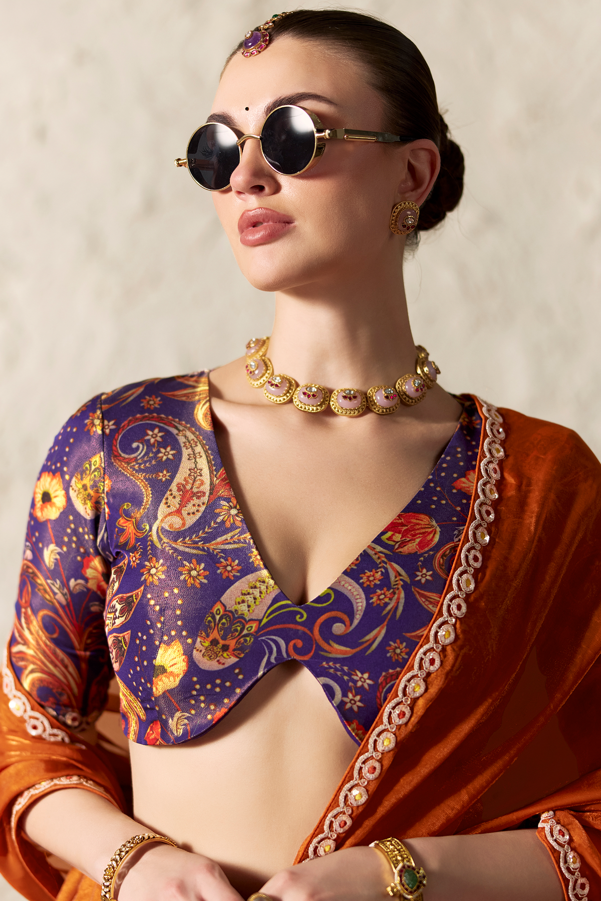 Rust Copper Organza Saree Detailed With Sequin Work Border