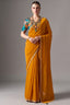 Marigold Orange Glass Tissue Saree With Thread Embroidery