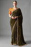 Deep Olive Green Organza Saree Highlighted With Sequins