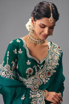 Emerald Green Silk Georgette Saree Adorned with Embroidery