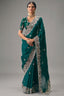 Emerald Green Silk Georgette Saree Adorned with Embroidery