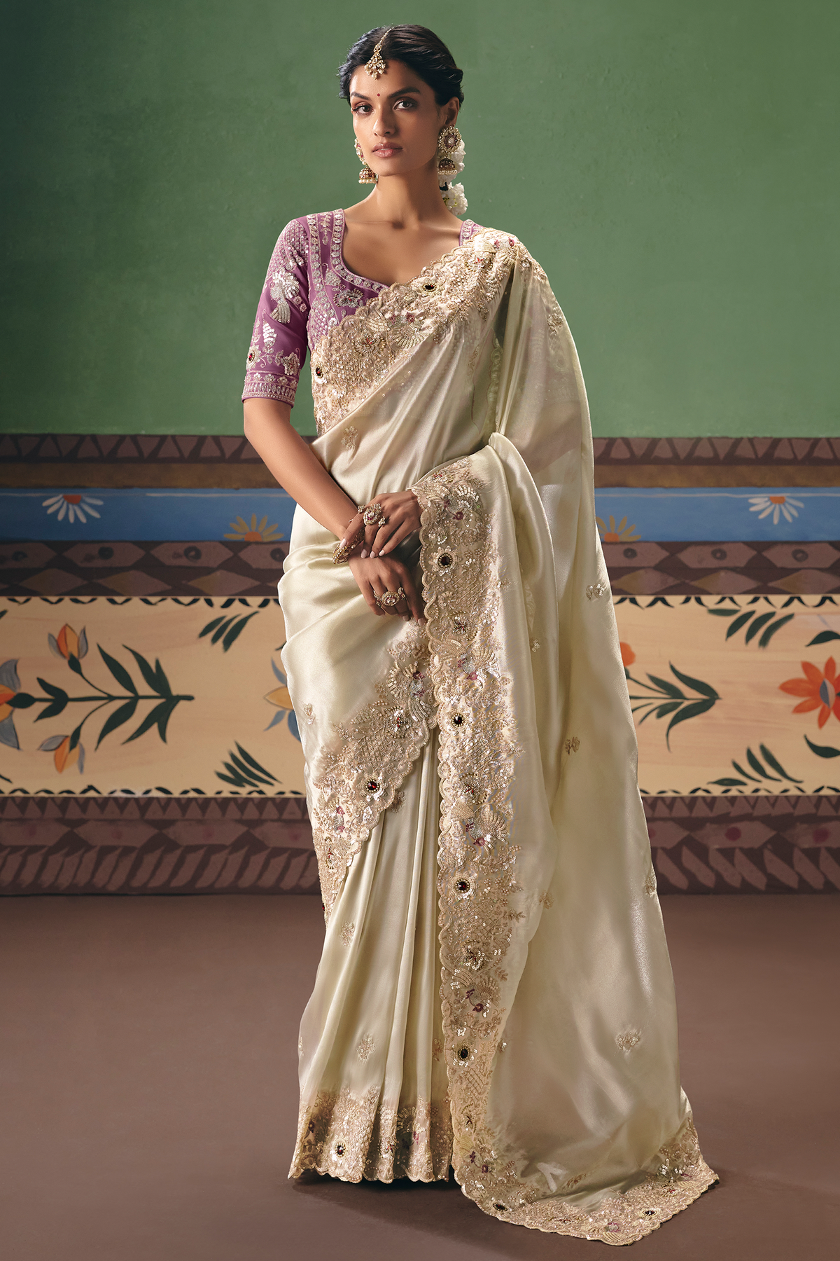 Ivory White Organza Saree Featuring Handcrafted Border