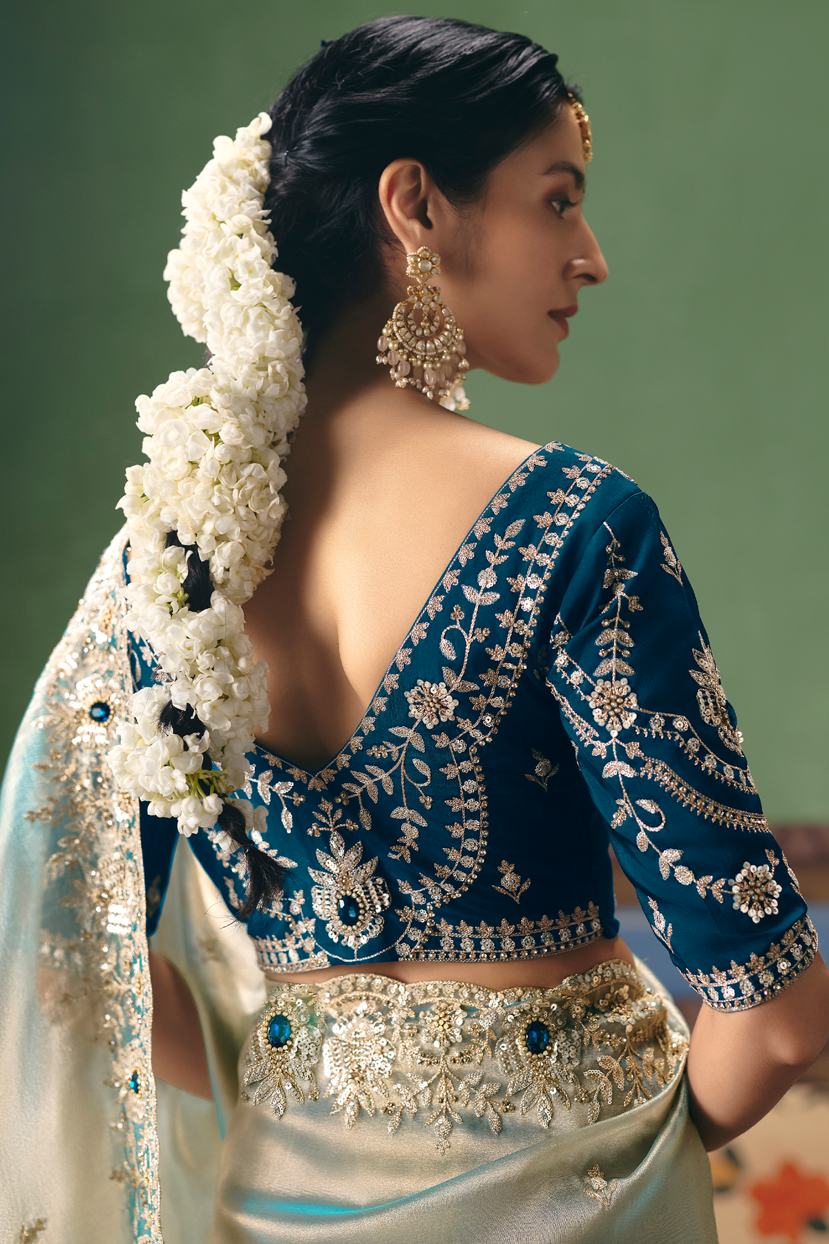 Powder Blue Ice Sheer Saree Detailed with Pastel Embroidery