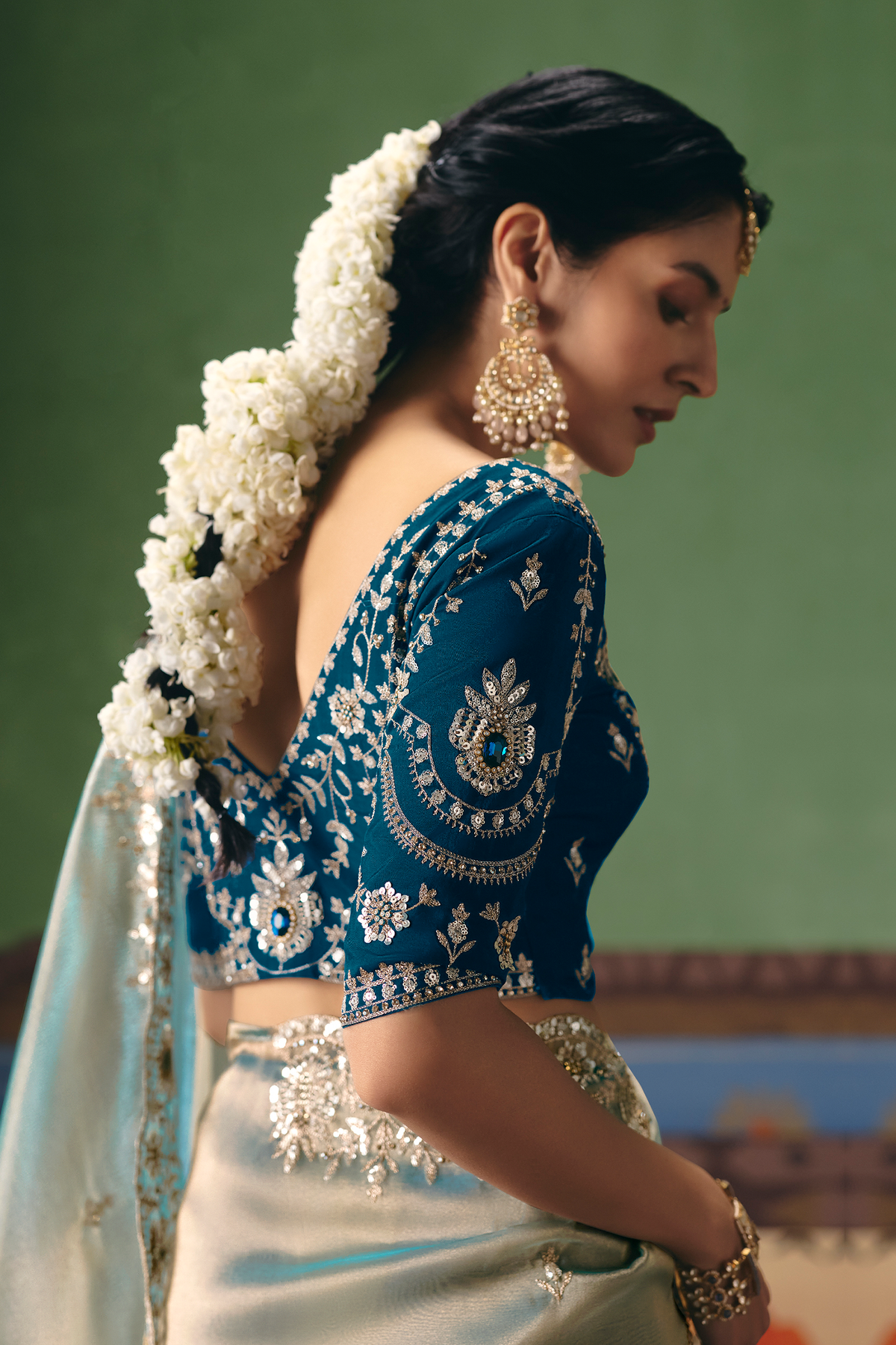 Powder Blue Ice Sheer Saree Detailed with Pastel Embroidery
