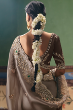 Taupe Brown Saree Adorned with Heavy Muted Floral Border Embroidery
