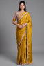 Honey Mustard Crepe Satin Saree Adorned With Dual Sequin And Pearl Handwork