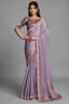 Lilac Lavender Crepe Satin Saree Detailed with Multi-Thread Embroidered Floral Motifs