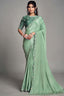Seafoam Mint Green Crepe Satin Saree Highlighting Floral Sequin