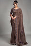 Dark Coffee Brown Lustrous Satin Saree with Applique Flower Work