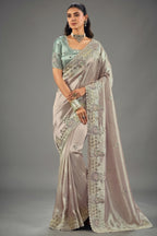 Silvery Lavender Silk Saree with Mirror Border