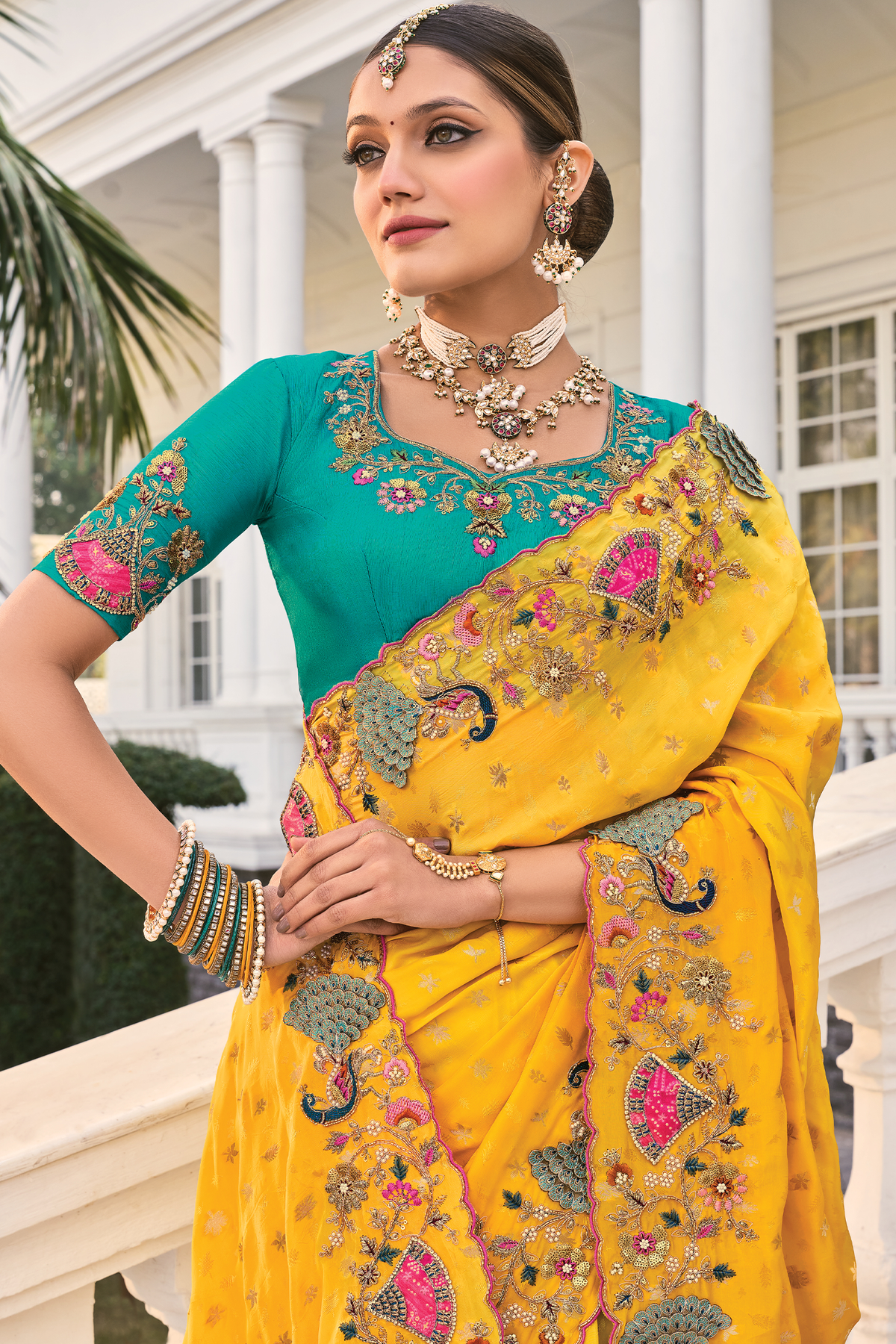 Marigold Yellow Crepe Saree Showcasing Multi Dimensional 3D Border