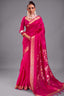 Rani Pink Satin Linen Saree with Temple Border And Elaborate Floral Pallu