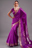 Royal Violet Satin Linen Saree with Temple Border And Elaborate Floral Pallu