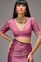 Pastel Lavender Lilac Satin Silk Saree with Metallic Tiger Weaves And Geometric Zari Border