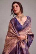 Champagne Rose Gold Art Silk Saree with Violet Border Pattu Border