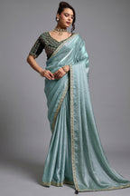 Evergreen Mist Seafoam Green Organza Satin Saree with Lace Border