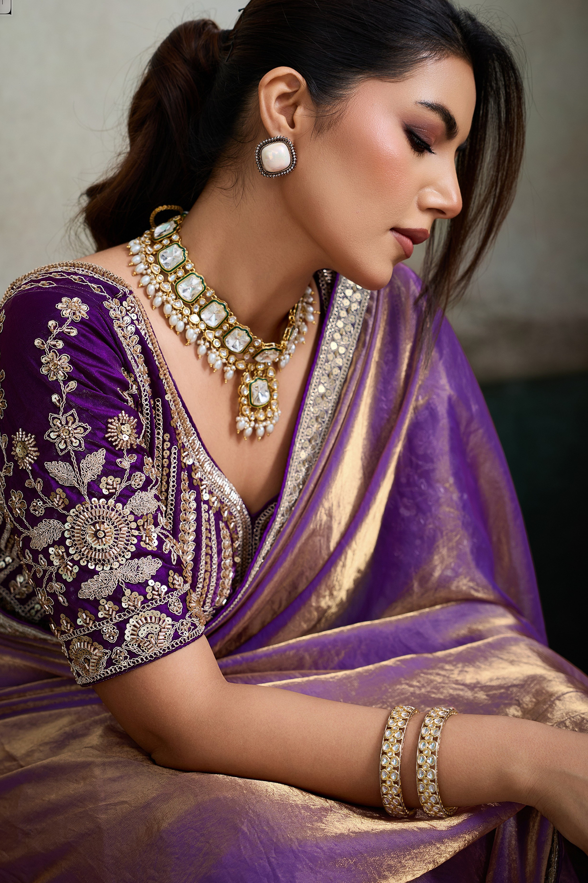 Orchid Dusk Dual-Tone Purple Organza Satin Saree with Lace Border