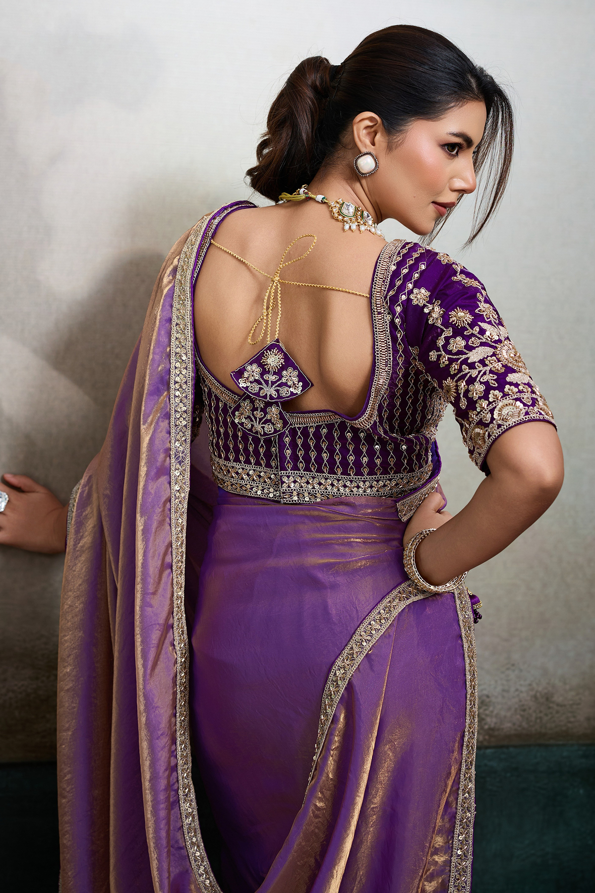 Orchid Dusk Dual-Tone Purple Organza Satin Saree with Lace Border