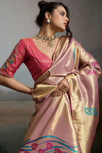 Desert Mauve Jacquard Art Silk Saree with Peacock Meenakari Motifs Border & Pallu