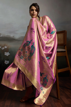 Radiant Orchid Pink Jacquard Art Silk Saree with Peacock Meenakari Motifs Border & Pallu
