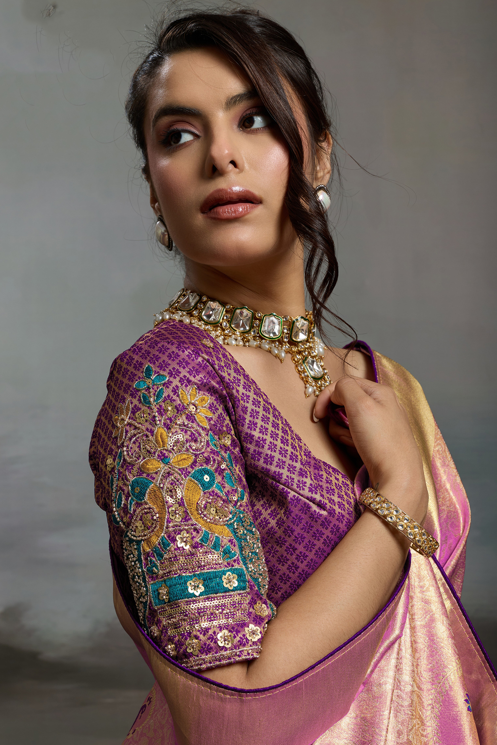 Radiant Orchid Pink Jacquard Art Silk Saree with Peacock Meenakari Motifs Border & Pallu