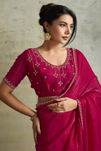 Magenta Pink Chiffon Saree with Embroidered Lace