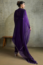 Deep Violet Chiffon Saree with Embroidered Lace