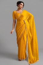 Yellow Chiffon Saree with Embroidered Lace