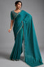 Deep Teal Peacock Blue Chiffon Saree with Embroidered Lace