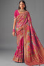 Radiant Fuchsia Pink Dola Silk Saree with Thread Embroidery & Cutwork Lace