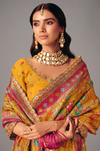 Golden Mustard Dola Silk Saree with Intricate Patli Embroidery & Contrast Border