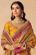 Golden Mustard Dola Silk Saree with Intricate Patli Embroidery & Contrast Border