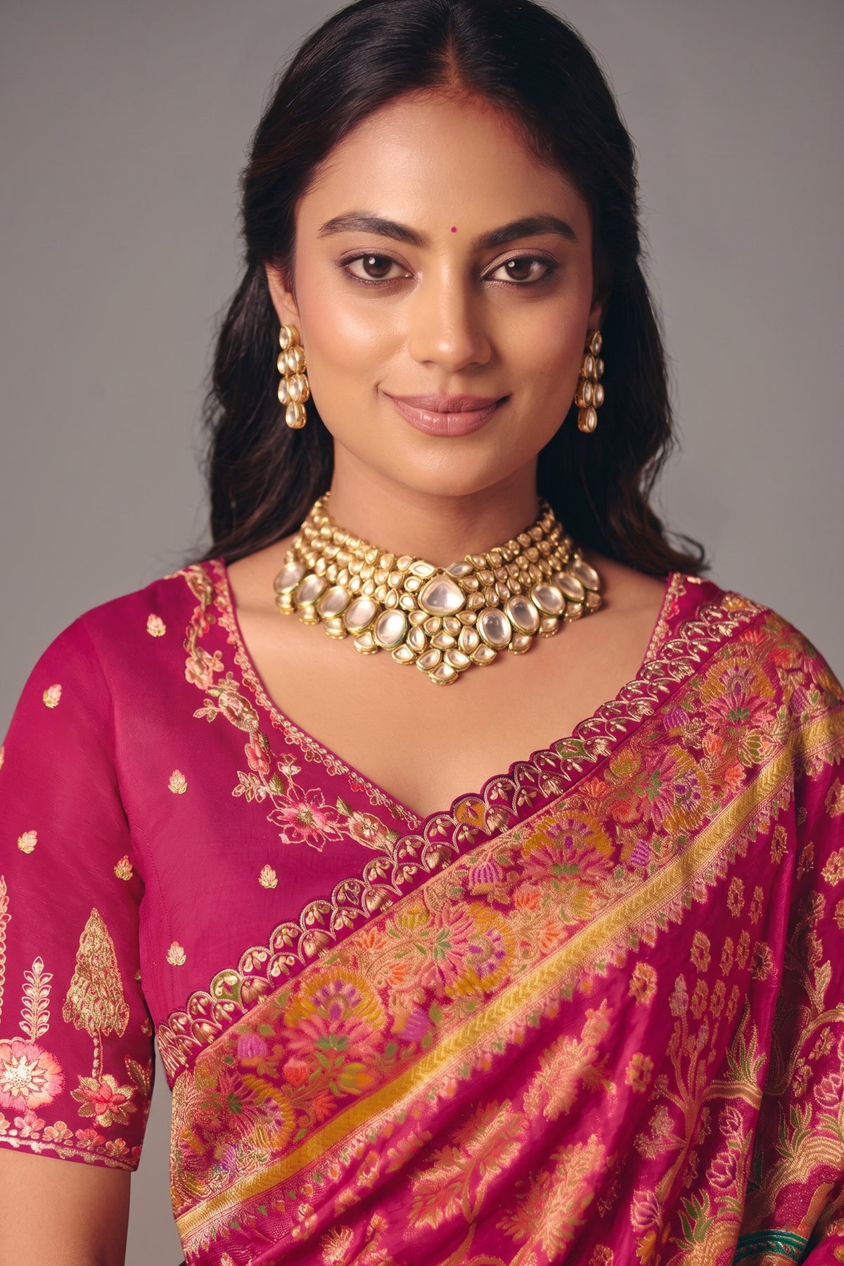 Deep Magenta Dola Silk Saree Showcasing Exquisite Cutwork Border