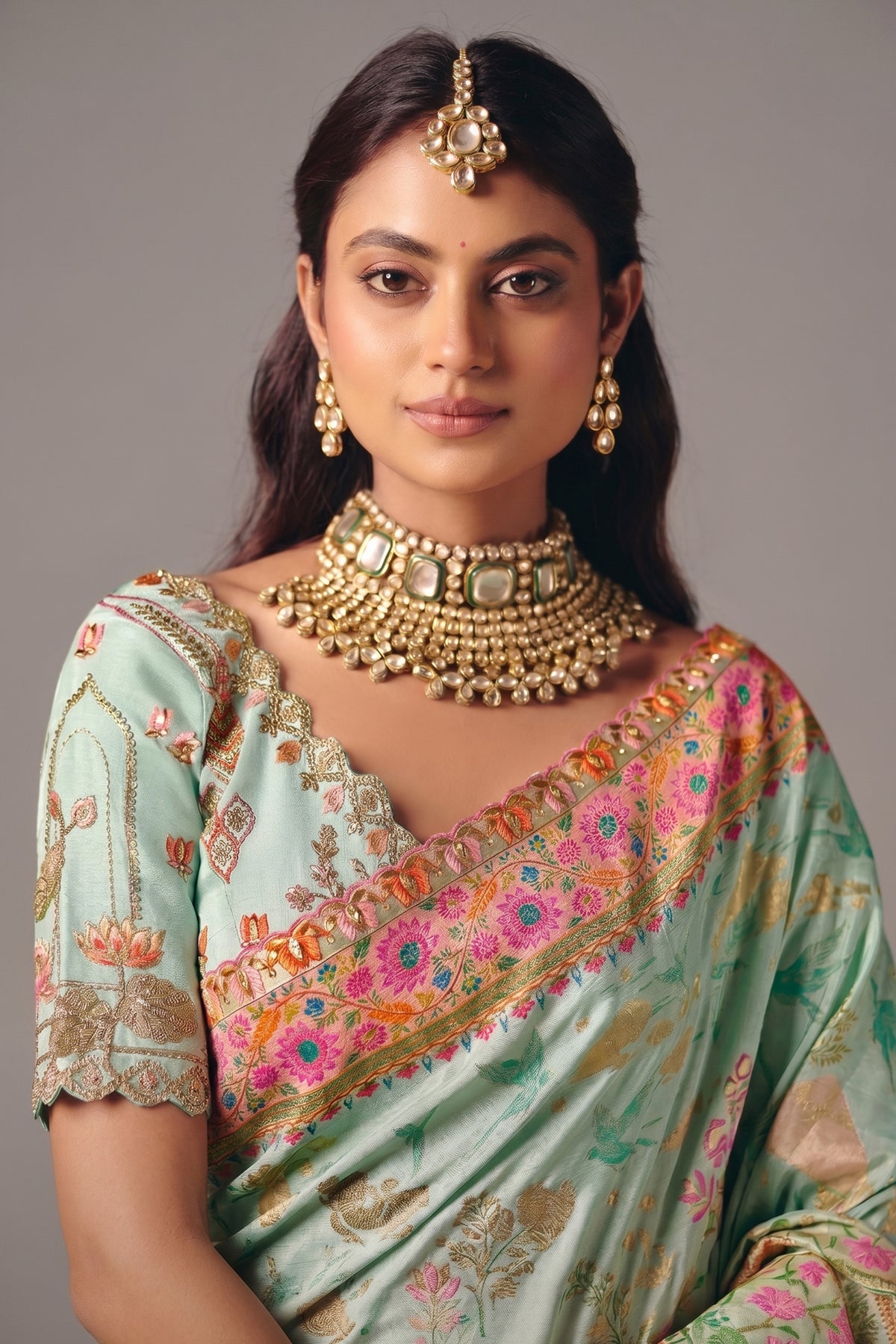 Mint Green Dola Silk Saree Highlighted with Heavy Cutwork Lace