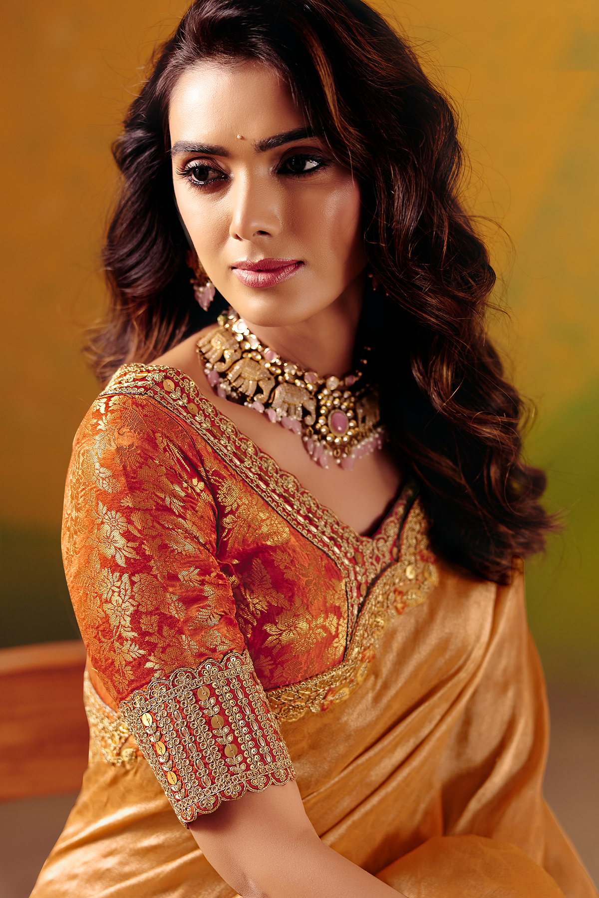 Shimmering Copper Orange Zari Silk Saree with Cutwork Embroidery
