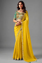 Vibrant Yellow Smooth Zari Silk Saree with Embroidered Border
