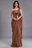 Bronze Brown Crepe Satin Pre-Draped Saree with Asymmetric Mirror-Foil Applique Corset Blouse