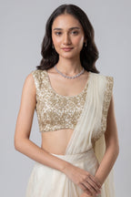Off White Organza Tiered Draped Saree with Sequin Blouse