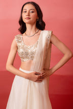 Off White Organza Tiered Draped Saree with Sequin Blouse