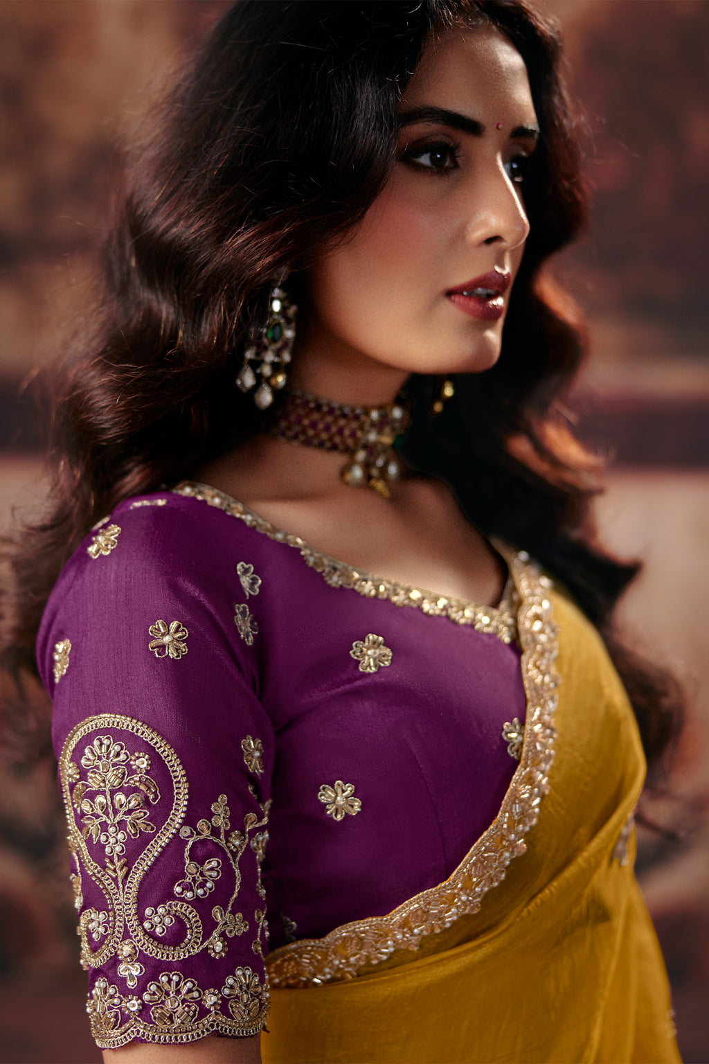 Mustard Yellow Organza Saree with Embroidered Border