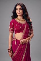 Deep Wine Red Fendy Satin Saree with Embellished Border