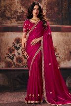 Deep Wine Red Fendy Satin Saree with Embellished Border