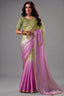 Lavender & Pink Ombre Fendy Satin Saree with Contrast Olive Green Silk Blouse
