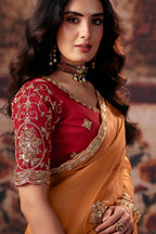 Ochre Orange Organza Saree with Zari Embroidered Border