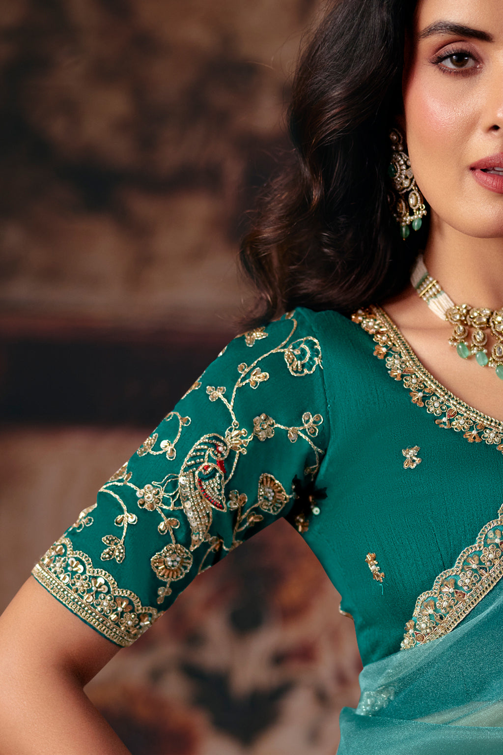 Sea Green Organza Saree with Intricate Border Work