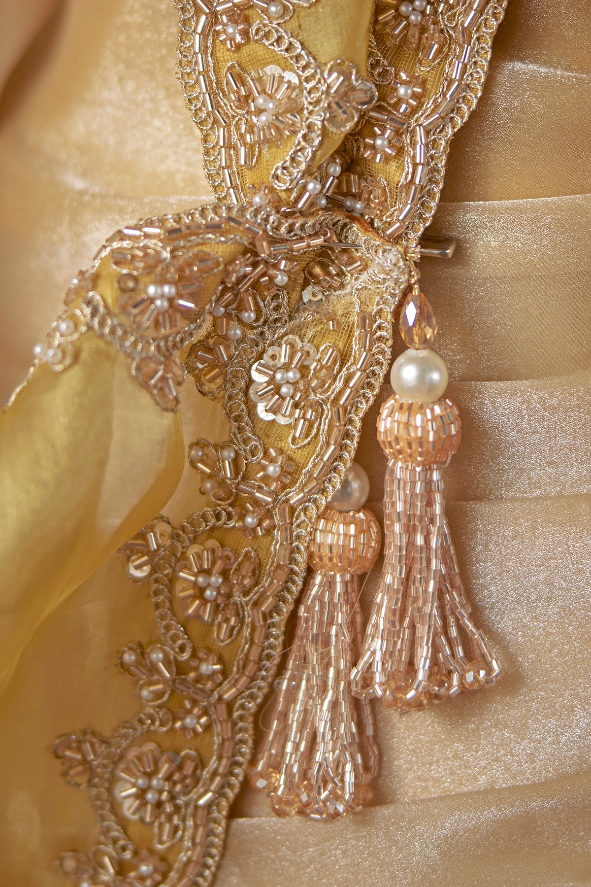 Off White Satin Patta Saree with Woven Striped Border