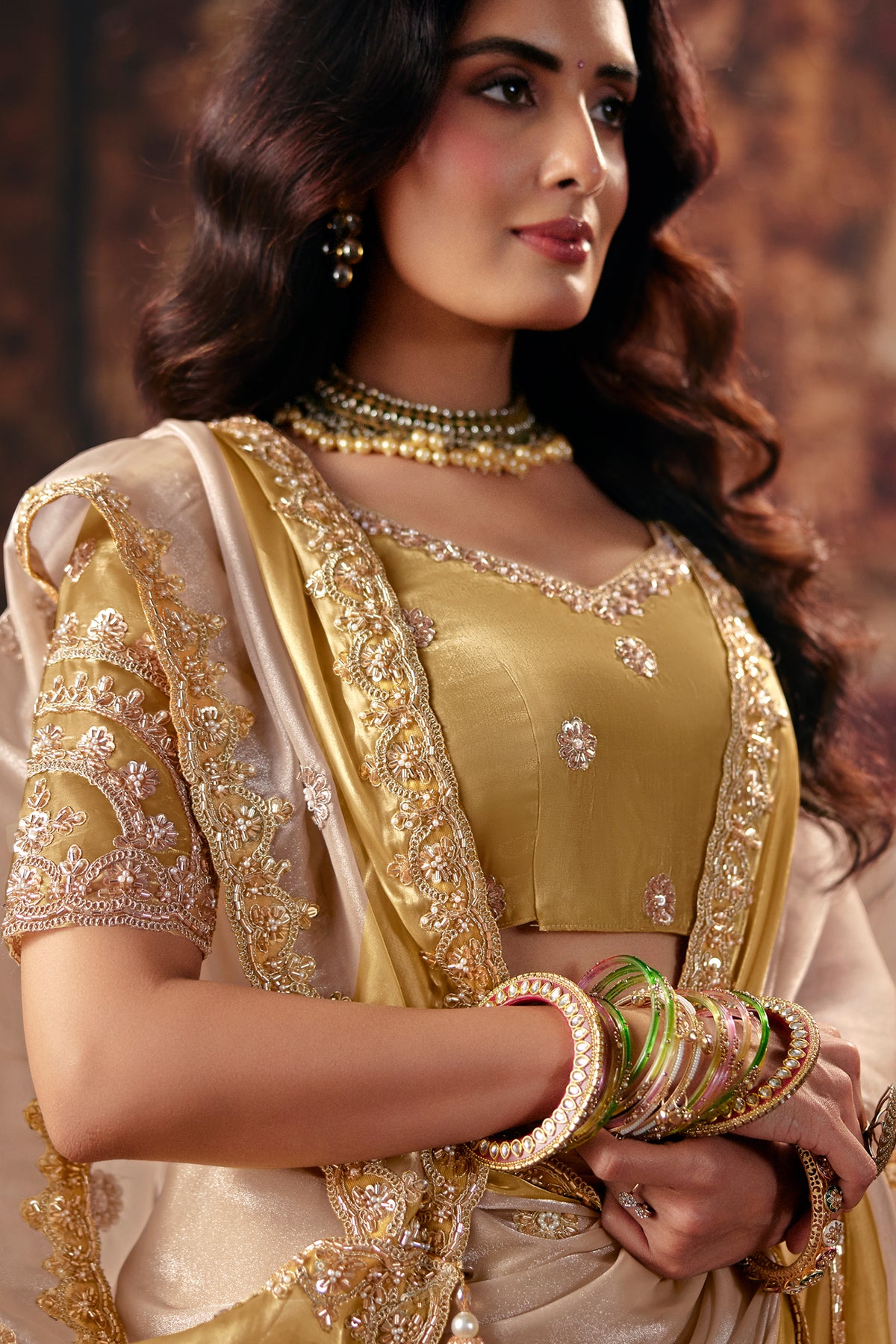 Off White Satin Patta Saree with Woven Striped Border