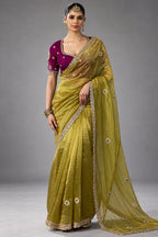 Chartreuse Green Soft Tissue Silk Saree with Sequined Border